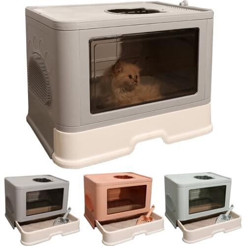 Cat Litter Box Fully Enclosed Design with Scoops Luxury Splash-Proof Big Cat Litter Bedpans Sand Toilet Training Cat Toilet