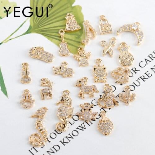 YEGUI M1001,jewelry accessories,18k gold plated,copper metal,zircons,diy pendants,charms,diy earrings,jewelry making,10pcs/lot