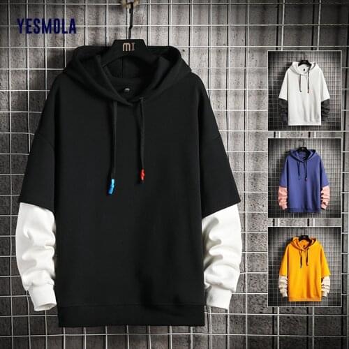 YESMOLA 2021 Men Hoodie Harajuku Patchwork Spring Autumn Fashion Casual Oversized Hoodies Hip Hop Sweatshirt Mens Streetwear