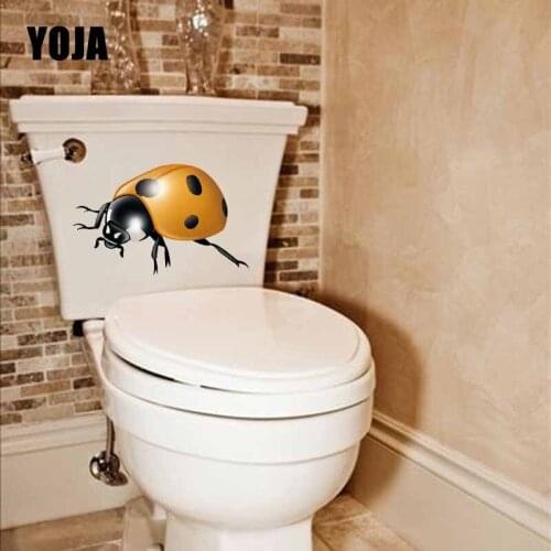 YOJA 21.4X13.4CM Cartoon Pattern Wall Sticker Toilet Decal Home Decor Yellow Hand Painted Ladybug T5-1034