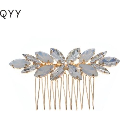 QYY Fashion Crystal Hair Comb Clips for Women Gold Color Bridal Wedding Accessories Hair Jewelry Prom Bride Headpiece Gifts