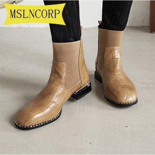 Plus Size 34-43 Autumn Women Chelsea Boots Patent Leather Ankle Boots for Women Casual Motorcycle Shoes Winter Casual Shoes