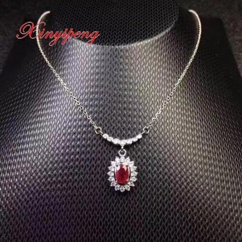 Xin yi peng 925 silver inlaid Natural pigeons red ruby necklace woman necklace Fashionable elegant