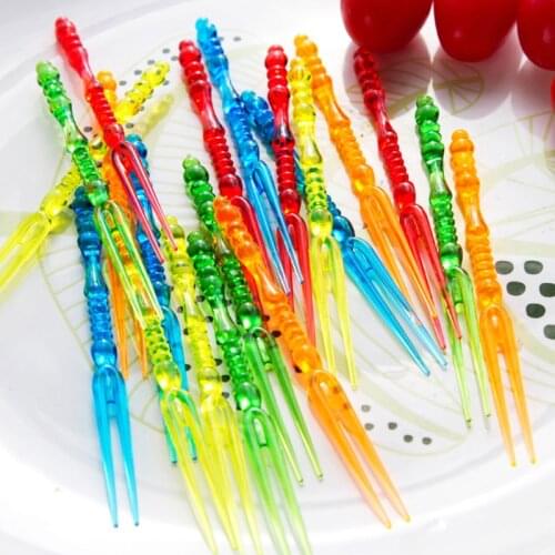 50Pcs/Package Motley Disposable Party Plastic Fruit Cake Dessert Fork Pick Outing Portable Tableware Multicolor