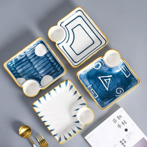 7.5inches Ceramic Dumpling Tray Household Creative Tableware Cute Sushi Dessert Plate With Vinegar Dish