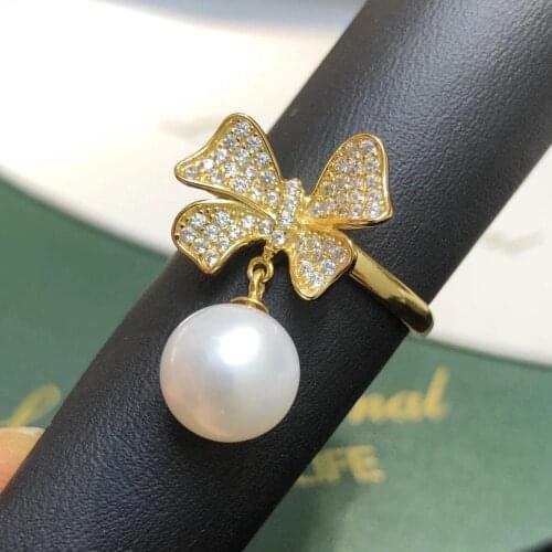 Bow Knot Jewelry 925 Sterling Silver Adjustable Ring Settings Findings Mountings Parts for Pearl Corals Jade Crystal, 5pcs/lot