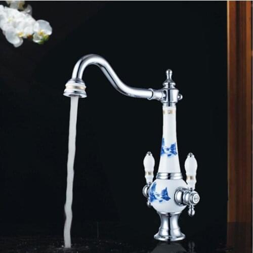 Free Shipping Brass Torneira Cozinha with porcelain Kitchen Faucet/Single Handle Chrome Finish Basin Sink Faucet Mixers Taps