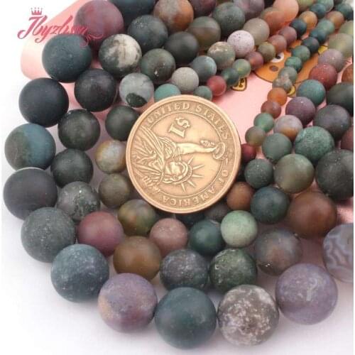 Natural Indian Agates Multiclor Frost Matte Round Beads Spacer 4/6/8/10/12MM Stone Beads For Necklace Jewelry Making Strand 15"