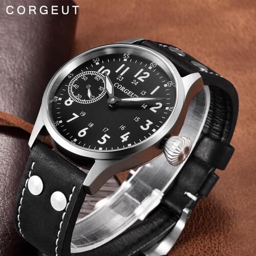 Luxury corgeut Watch Men Mechanical 17 Jewels Hand Winding 6497 ST3600 Leather clock sapphire Luminous Male Fashion Wristwatch