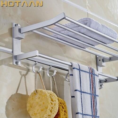 Bathroom towel holder, Foldable towel rack, oxidation aluminium towel rack with hooks YT-4003