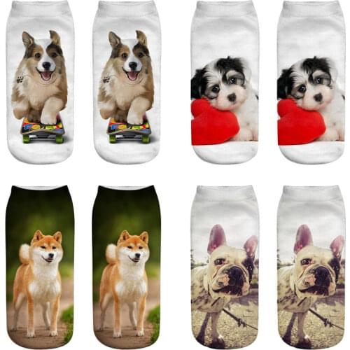 Dreamlikelin Spring Summer Female Cartoon Puppy 3D Print Funny Sock Women Low Ankle Socks Cute Dogs Sox Girl Gift