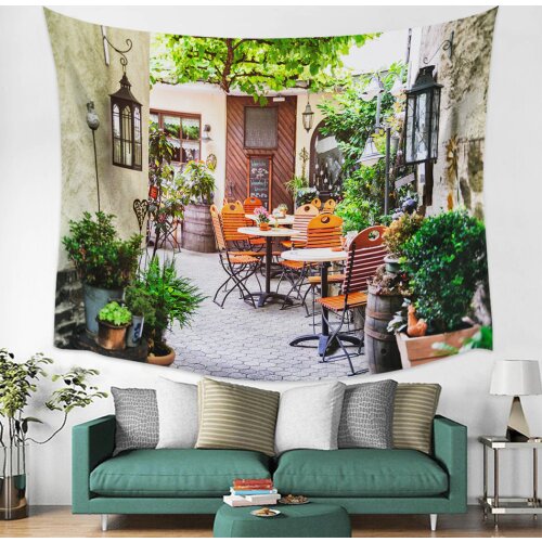 European Courtyard City Street Wall Tapestry Cover Beach Towel Picnic Yoga Mat Home Decoration