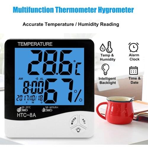 HTC-8A Digital Hygrometer Thermometer Indoor Temperature Monitor Room Humidity Gauge Backlit LCD Weather Station Alarm Clock