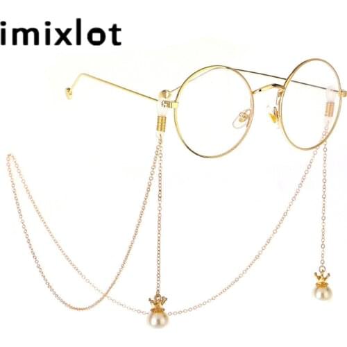 Imixlot Vintage Trendy Women Reading Glasses Chain Crown Imitation Pearl Pendant Neck Strap Spectacles Holder Cord