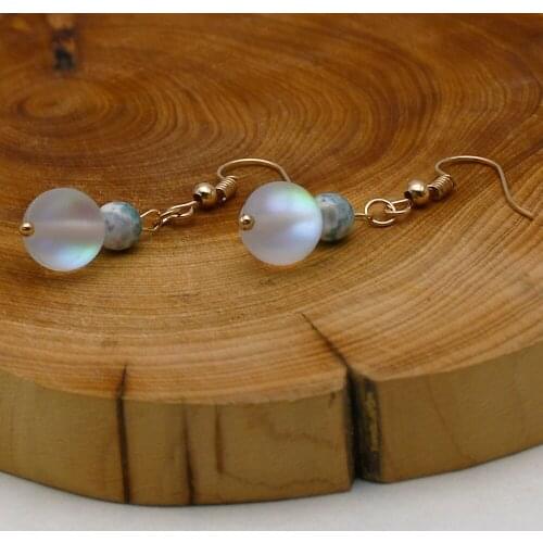 KBJW Vintage Moonstone Pendant Earrings Undertone Beaded Jewelry Earrings for Women 2019 New Gift Daily