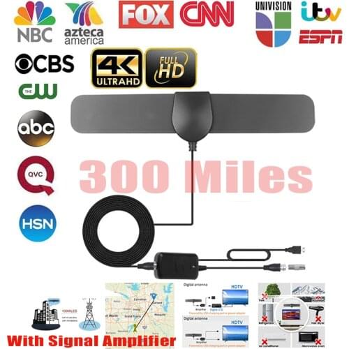 KEBIDU 20dBi50 Miles HDTV Indoor TV Antenna DVB-T2 Digital Amplifier Booster High Gain Active Indoor Aerial HD Flat Design