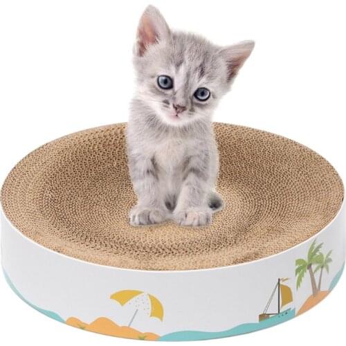 Cat Scratching Corrugated Cardboard Pad Lounge Bed Round Scratch Pad Cat Kitten Scratcher Rest Bed with Catnip