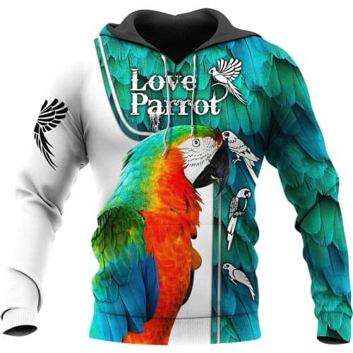 Fashion Mens Sweatshirts Beautiful Parrot 3D Printed Hoodies Harajuku Style Zipper Pullover Casual Unisex Jacket DY179