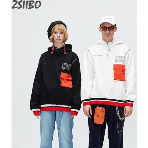 Mens hoodies Unisex Original Splicing Pocket Letter Print Casual Pullover Men Sweatshirt Hip Hop 2019 Hooded Streetwear Coats