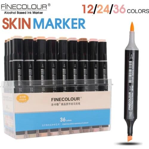 FINECOLOUR 12/24/36Color Skin Color Brush Marker Set Dual Head Alcohol Based Sketch Marker for Cartoon Anime Design Supplies