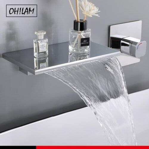Wall Mounted Basin Faucet Matt Black Brass Bathroom Waterfall Mixer Water Tap Bathroom Cold And Hot Water Taps