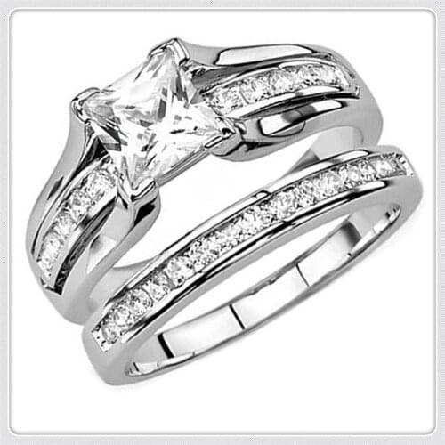 New fashion womens silver color alloy Rhinestone light face three piece set ring for lovers