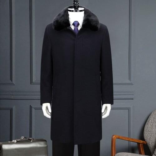 New Winter Men Coat Mink Mens Fur Collar Coat 65% Wool Overcoat Thickened Casual Covered Button High Quality Plus Size M-4XL