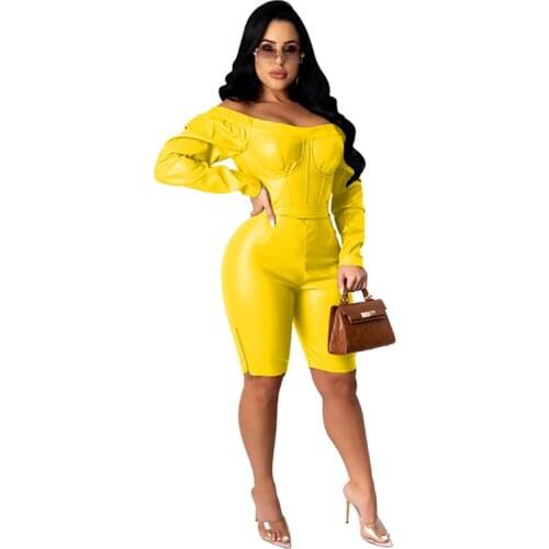 New Arrival Casual Zipper Off Shoulder PU Leather Jumpsuit