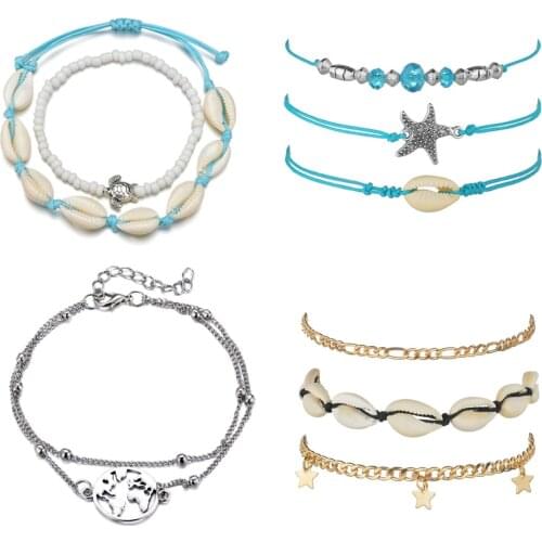 Anklets for Women Map Tortoise Starfish Shell Foot Jewelry Summer Beach Barefoot Bracelet Ankle on leg Bohemian Accessories