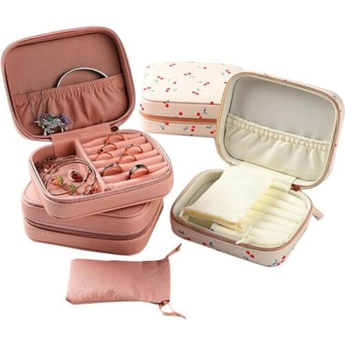 Portable jewelry box storage organizer stand for earring zipper women jewelry display travel case 130x100x50mm