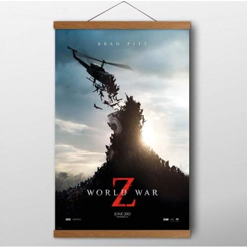 Movie Poster World War Z (2013) Picture Canvas Print Teak Wood Scrolls Paintings Wall Art For Living Room Decor
