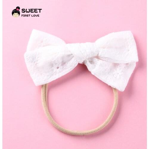 White Floral Bow Headbands Solid Elegant Hairband Elastic Nylon Headband Bow Hair Clips Cute Head Wear Hair Accessories For Girl