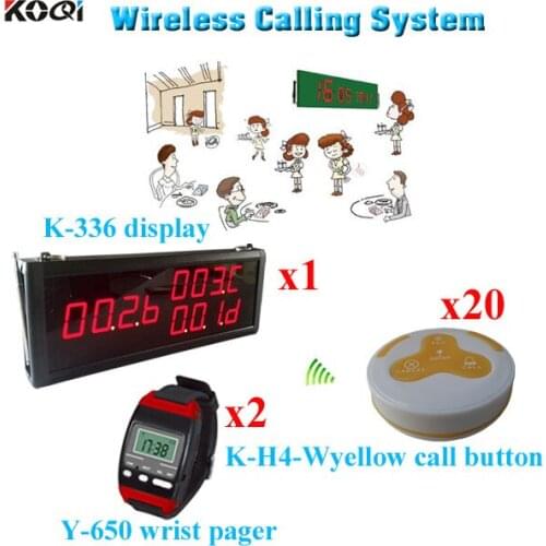 Restaurant Pager System Most Popular Table Buzzer Restaurant Set (1 display 2 wrist watch 20 call button)