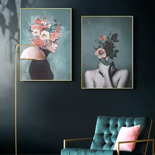 Modern Figure Lady Head Flower Picture Home Decor Nordic Canvas Painting Wall Art Posters and Prints for Bedroom Dorm Room