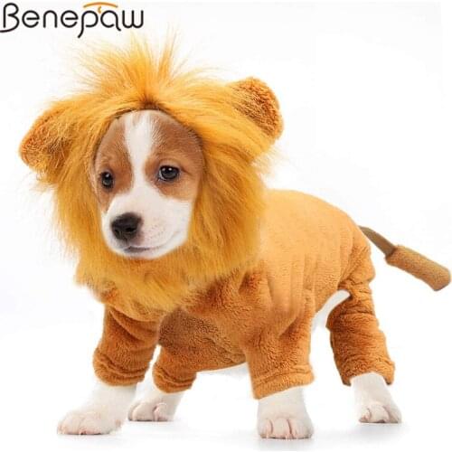 Benepaw Cozy Lion Dog Hoodie Cosplay Dress Up Pet Clothes Winter Cute Cat Puppy Costume For Halloween Party French Bulldog