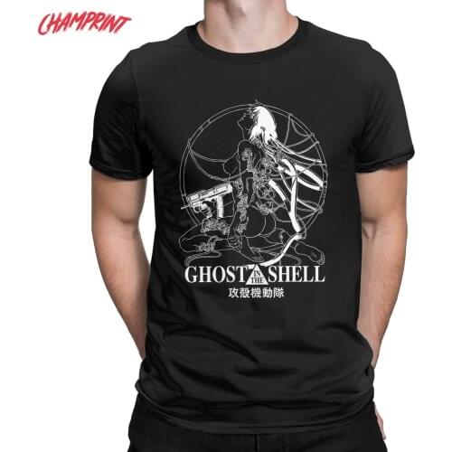 Fun Ghost Soldier Ghost In The Shell T-Shirts Men Crew Neck Pure Cotton T Shirt Anime Short Sleeve Tee Shirt Unique Clothes