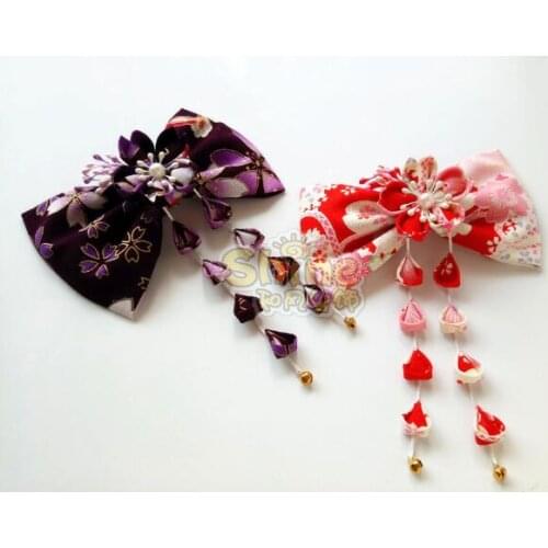 Kimono Lolita Hairpin Woman Sakura Hair Bow Accessories Japanese Bathrobe Headdress Beautiful Hand-made Purple Pink Headwear