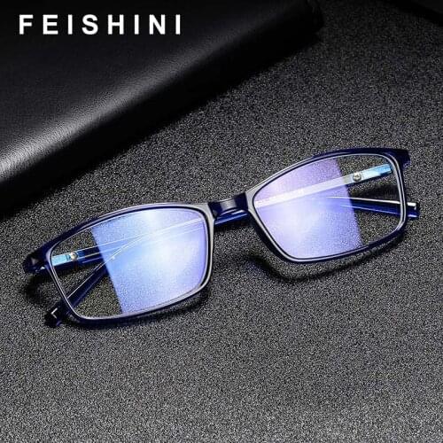 FEISHINI Rectangle Radiation Protection Women Eyeglasses Frames Anti-blue Visual Anti-fatigue Reading Glasses Frames Men