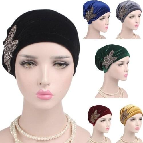 Womens Velvet Muslim Turban Beanie Hat Chemo Cancer Cap Ladies Muslim Inner Caps Hair Loss Islamic Hats Fashion Arab Headwear