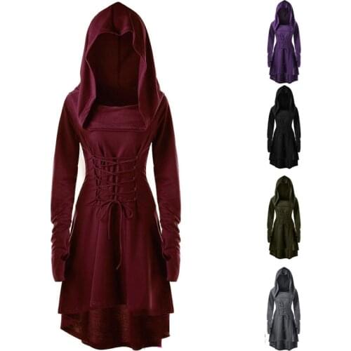 Lady Hooded Dress Halloween Costume For Women Hunter Archer Middle Ages Renaissance Ancient Costume Vintage Party Christian Suit