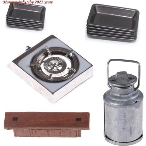1/12 Dollhouse Miniature Mini Wall Shelf Rack Milk Can Kettle Pot Gas Stove Burner Plate Simulation Tray Model Kitchen Toys