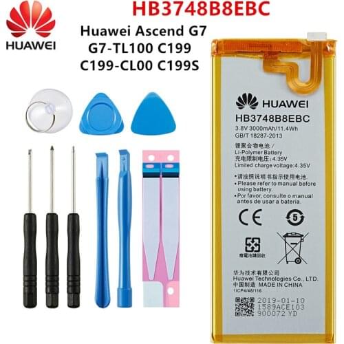 100% Orginal Huawei HB3748B8EBC 3000mAh Battery For Huawei Ascend G7 G7-TL100 C199 C199-CL00 C199S RIO-AL00,TL00 UL00 Tools