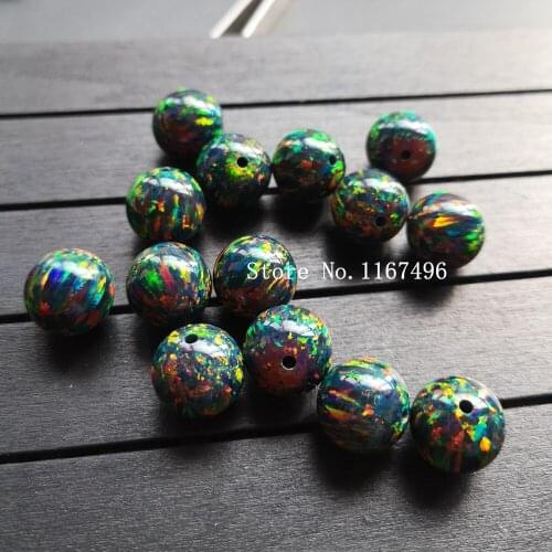 20pcs/lot 12mm Op32 Synthetic Full Drilled Round Ball Opal Beads Synthetic Black Round Fire Opal Stone
