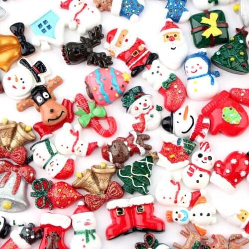 20pcs Mixed Cute Christmas series Flatback Resin Miniatures DIY Craft Christmas Tree Decor Manicures Materials Hair Accessories