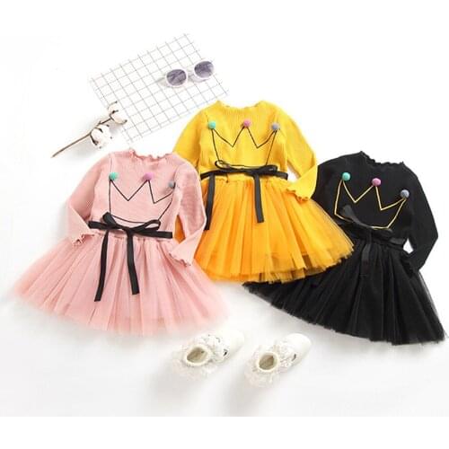 2021 Spring Toddler Girls Princess Party Dress Clothes Infant Children Long sleeved Kids Costume Bow Dress For 1-5 Years