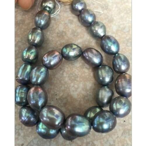 AAA 10-11mm natural tahitian black pearl necklace 18 " 14k/20