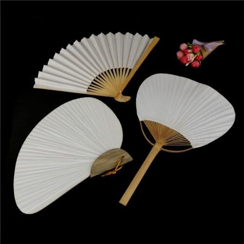 White Folding Elegant Paper Bamboo And Paper Hand Fan Wedding Party Favors