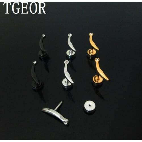 Free shipping illusion cheaters earring 1 Pair Stainless Steel plated colors chili gem crystal ear piercing fake plugs