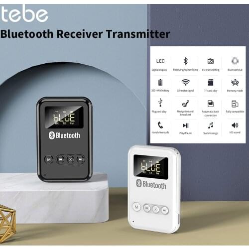 Tebe LCD Bluetooth Receiver Transmitter Audio Adapter Wireless Car FM Transmitter Handsfree Car Kit Support TF Card Play for PC