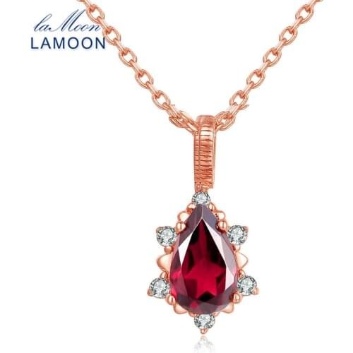 LAMOON Necklace For Women Natural Red Crystal Garnet Pyrope 925 Sterling Silver Chain Pendant Necklace S925 Fine Jewelry LMNI024